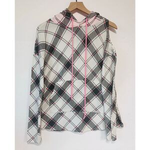 Sew In Love Cold Shoulder Plaid Hoodie Size S
